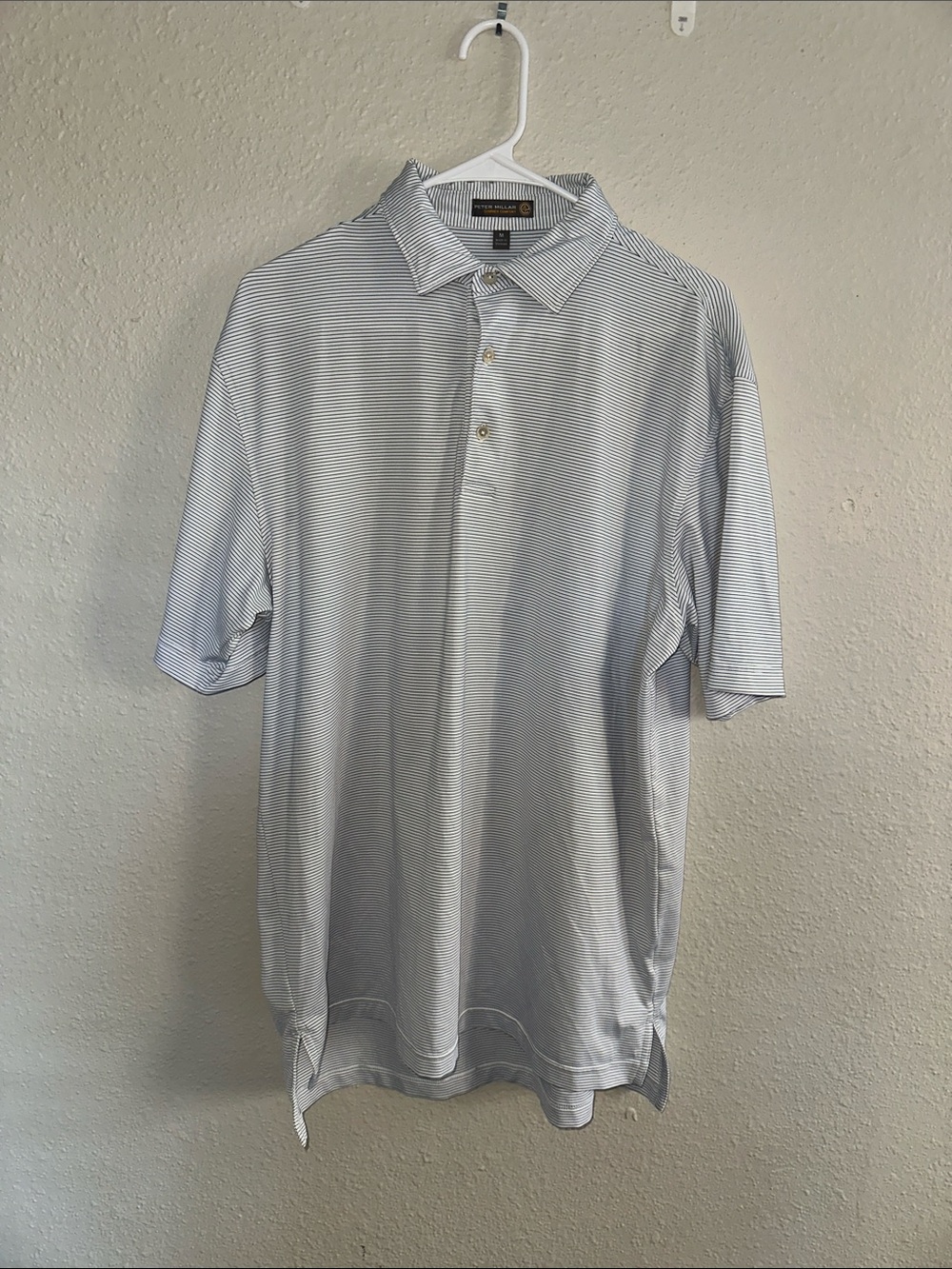 Peter Millar Summer Comfort Light Blue and White Micro-Stripe Polo size medium